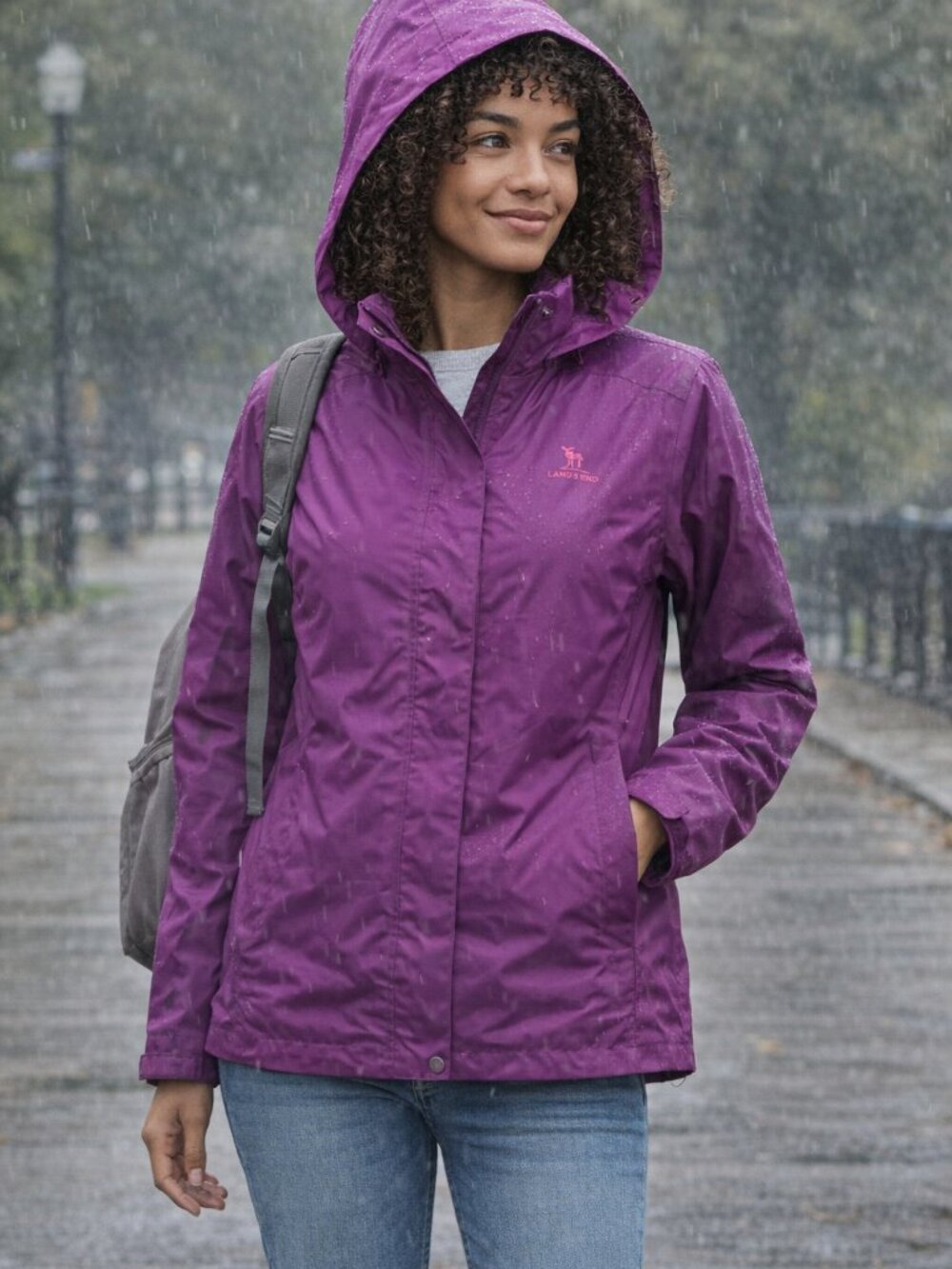 Camel Crown Purple Hooded Rain Jacket